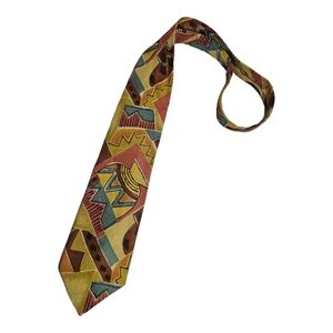 KENZO PARIS Mustard Geometric Art Silk LUXURY Tie ITALY